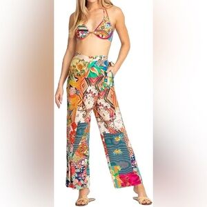 🆕 Johnny Was California Side Wrap Wide-leg Pants Vibrant Multicolor Print NWOT